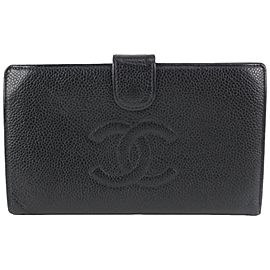 Chanel Black Caviar Leather CC Logo Long Flap Wallet 1214c28