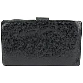 Chanel Black Caviar Leather CC Logo Flap Long Wallet 1213c18