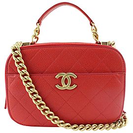 Chanel Gold x Red Quilted Caviar Leather Camera Case Trunk Bag 1221c8