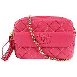 Chanel Dark Pink Quilted Lambskin Fringe Tassel Camera Crossbody GHW 1215c43