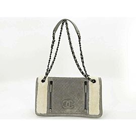 Chanel Classic 872183 Sheepskin Mouton Chain Flap Grey Shearling Wool Cross Body Bag
