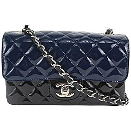 Chanel Bicolor Black x Navy Quilted Patent Mini Classic Flap Silver 1111c25