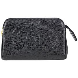 Chanel Black Caviar Leather Cosmetic Pouch Make Up Clutch 1C1214