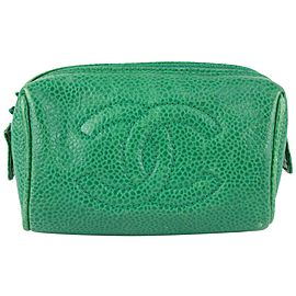 Chanel Emerald Green Caviar Leather Mini Cosmetic Pouch Make Up Case 1213c21
