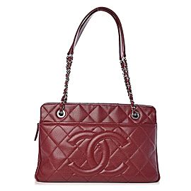 Chanel Dark Burgundy Timeless Shopper 20ck1220 Red Soft Caviar Leather Tote