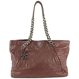Chanel Dark Red Quilted Leather Antique Silver Chain Tote 118c36