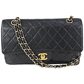 Chanel Black Caviar Leather Gold Hardware Medium Classic Double Flap 1C128