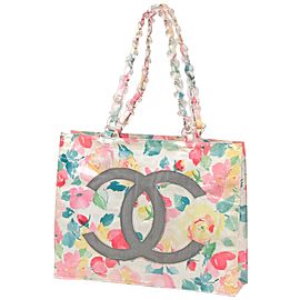 Chanel Extra Large Floral Chain Cc Logo Beach 235937 Multicolor Vinyl Tote