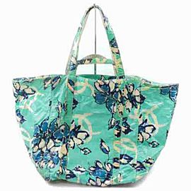 Chanel Floral Shopper 2way 872907 Green X Blue Vinyl Tote