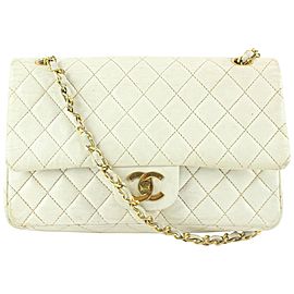 Chanel Vintage Quilted White Leather Medium Classic Flap 1221c10