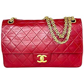 Chanel Mademoiselle Double Flap Medium Classic Chain 9ca61 Red Lambskin Leather Shoulder Bag