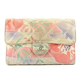 Chanel Rare Limited Quilted Hawaiian Flower Leather Classic Flap Wallet 723ca