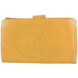 Chanel Mustard Yellow Caviar Leather CC Logo Flap Wallet 791ccs42