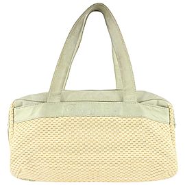 Chanel Ivory x Green Woven Fabric x Leather Boston Shoulder Bag 1115c7