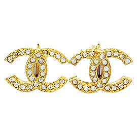 Chanel Gold Plated Metal & Rhinestone CC Clip-On Earrings