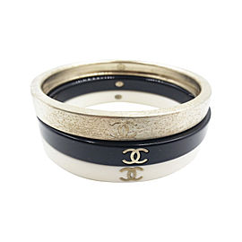Chanel Gold Black Ivory 3 Stackable Bangle Bracelet