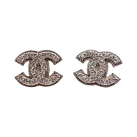 Chanel Silver Tone Metal CC Blink Rhinestone Piercing Earrings