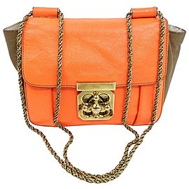 Chloé Elsie Bicolor Colorblock Chain Flap 870758 Orange Leather Shoulder Bag
