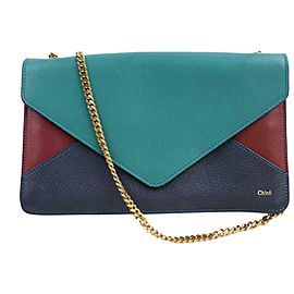 Chloé Flap Tricolor Chain Envelope 871267 Green Leather Cross Body Bag