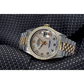 Rolex Oyster Perpetual 36mm Datejust Diamond Bezel Cream Dial Jubilee Band Two Tone Watch