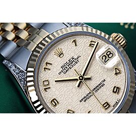 Rolex 31mm Datejust Fluted Bezel Diamond Lugs Cream Color Dial 2 Tone Women's Watch