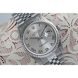 Rolex 36mm Datejust Stainless Steel Watch Silver Dial with Roman Numerals