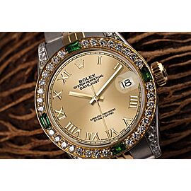 Ladies Rolex 26mm Datejust Champagne Roman Numeral Dial Two Tone Jubilee Watch