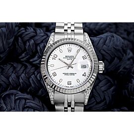 Ladies 26mm Rolex Datejust SS White Color Dial Classic + Lugs RT Wrist Watch