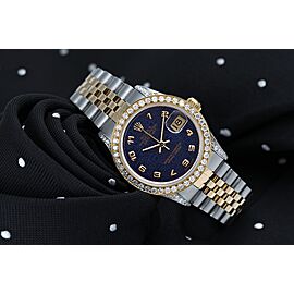 Women's Rolex 31mm Datejust Two Tone Diamond Bezel & Lugs Blue Dial Arabic Numerals