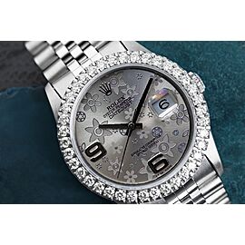 Rolex Datejust 36mm Silver Floral Dial Diamond Bezel Stainless Steel Jubilee Bracelet