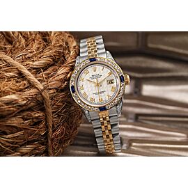 Ladies Rolex Datejust Cream Pyramid Roman Dial Two Tone Watch Jubilee Band