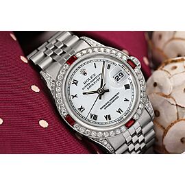 Rolex Datejust White Roman Dial with Ruby & Diamond Bezel Jubilee Band