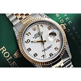 Rolex 36mm Datejust Fluted Bezel With Diamond Lugs White Arabic Dial