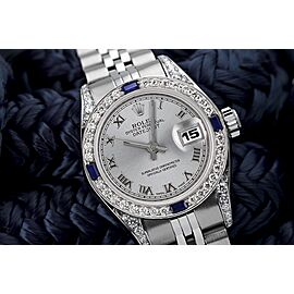 Rolex 26mm Datejust Silver Roman Dial Diamond + Sapphire Stainless Steel Watch