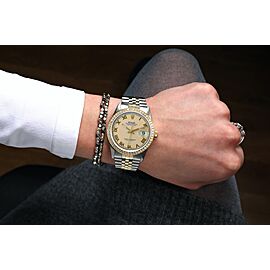 Rolex 36mm Datejust Diamond Bezel Champagne Roman Dial Two Tone Watch