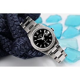 Rolex Datejust SS Oyster Bracelet & Diamond Bezel Black Stick Dial