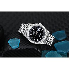 Rolex Datejust 36mm Diamond Bezel Black Stick Dial Jubilee Bracelet Stainless Steel