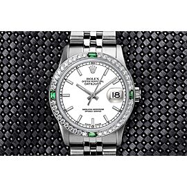 Rolex 31mm Datejust White Stick Dial with Diamonds & Emeralds Bezel Stainless Steel Watch