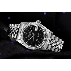 Rolex 31mm Datejust Diamond Bezel Black Color Dial Stainless Steel Watch