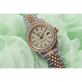 Ladies Rolex 26mm Datejust Diamond Bezel & Lugs Cream Jubilee Stick Dial