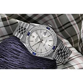 Rolex Oyster Perpetual 36mm Datejust Silver Stick Dial with Diamond & Sapphire Bezel Automatic Watch