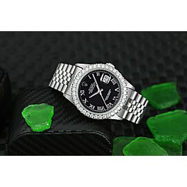 Rolex Datejust 36mm Black Roman Dial Diamond Bezel Stainless Steel Jubilee Bracelet 16014