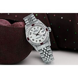 Rolex 26mm Datejust White Color Dial Stainless Steel Watch with Diamonds & Rubies