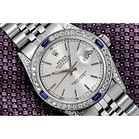 Rolex Datejust Silver Index Dial with Diamond Lugs + Sapphire & Diamond Bezel Stainless Steel Watch