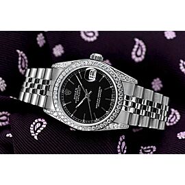 Rolex Datejust Custom Diamond Bezel & Lugs Black Index Dial Stainless Steel Ladies Watch