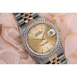 Rolex Datejust Champagne Index Dial Automatic Diamond Wrist Watch Two Tone