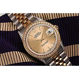 Women's Rolex 31mm Datejust Diamond Bezel & Lugs Champagne Index Dial 2 Tone Watch