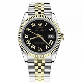 Rolex Oyster Perpetual 36mm Datejust Black Dial with Roman Numerals Two Tone Jubilee Watch