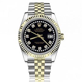 Rolex 36mm Datejust Classic Black Two Row Diamond Dial Oyster Perpetual Automatic Watch