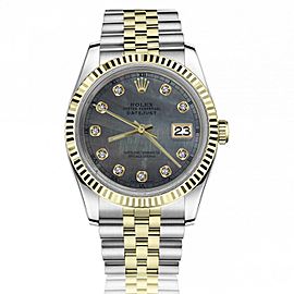 Rolex Oyster Perpetual 36mm Black Mother Of Pearl Diamond Accent Dial with Roman Numeral Track